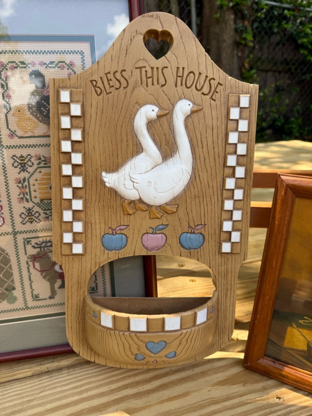 Bless This House Wooden Goose Wall Pocket